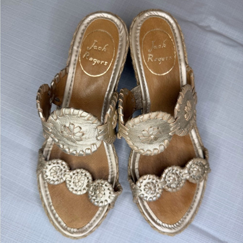 Jack Rogers Metallic Gold Shelby Espadrille Wedge Sandal